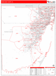 Miami Dade County Wall Map Red Line Style
